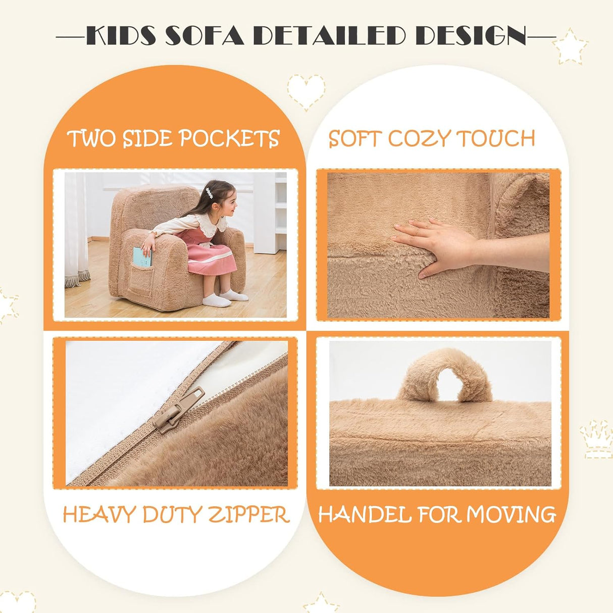 Sofá de lectura con asa apta para niños color camello SUFUS