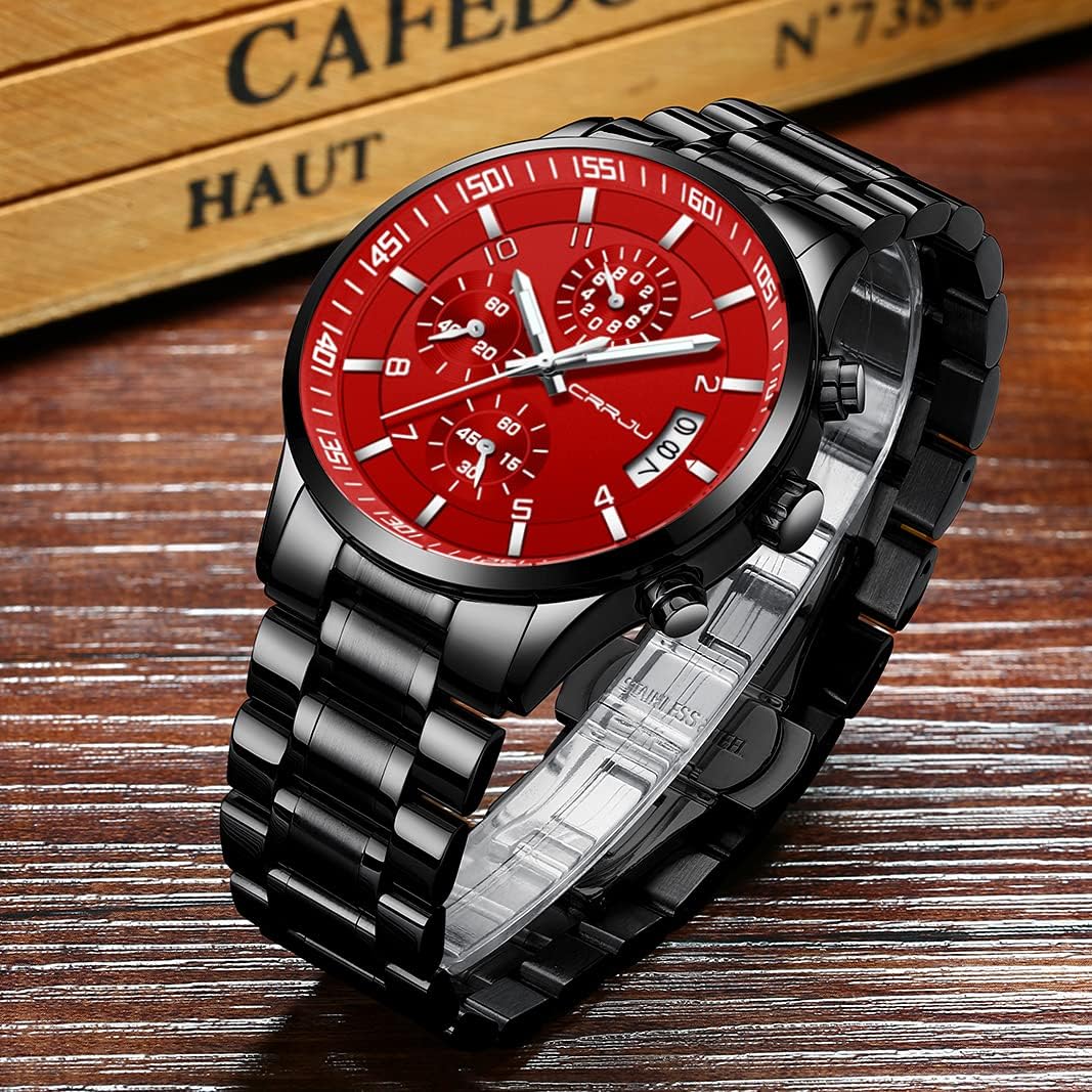 Reloj de correa de acero inoxidable CJ2214BK-RED CRRJU