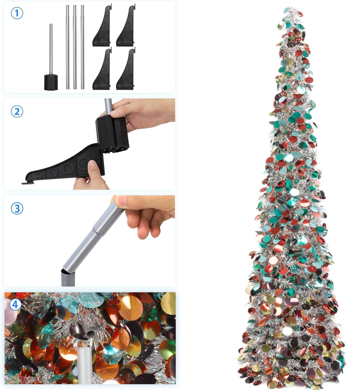 Árbol de Navidad Tinsel 5ft MACTING con luces y fácil ensamblaje