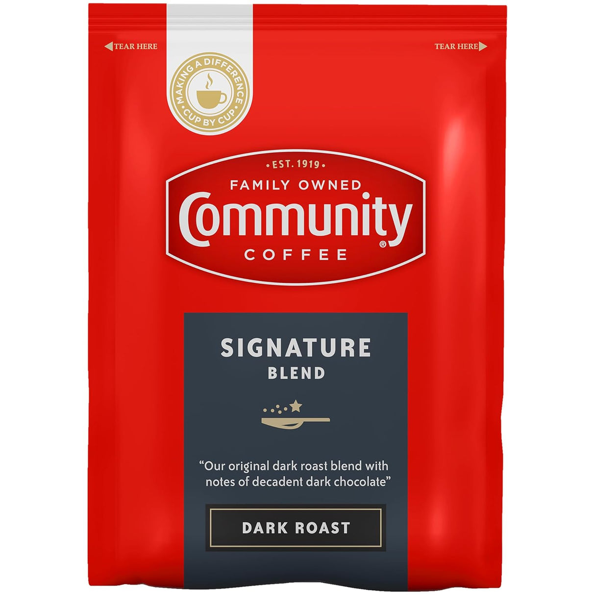 Community Coffee Signature Blend, paquetes de café premedido de tostado oscuro, bolsa de 2.5 onzas (caja de 40)