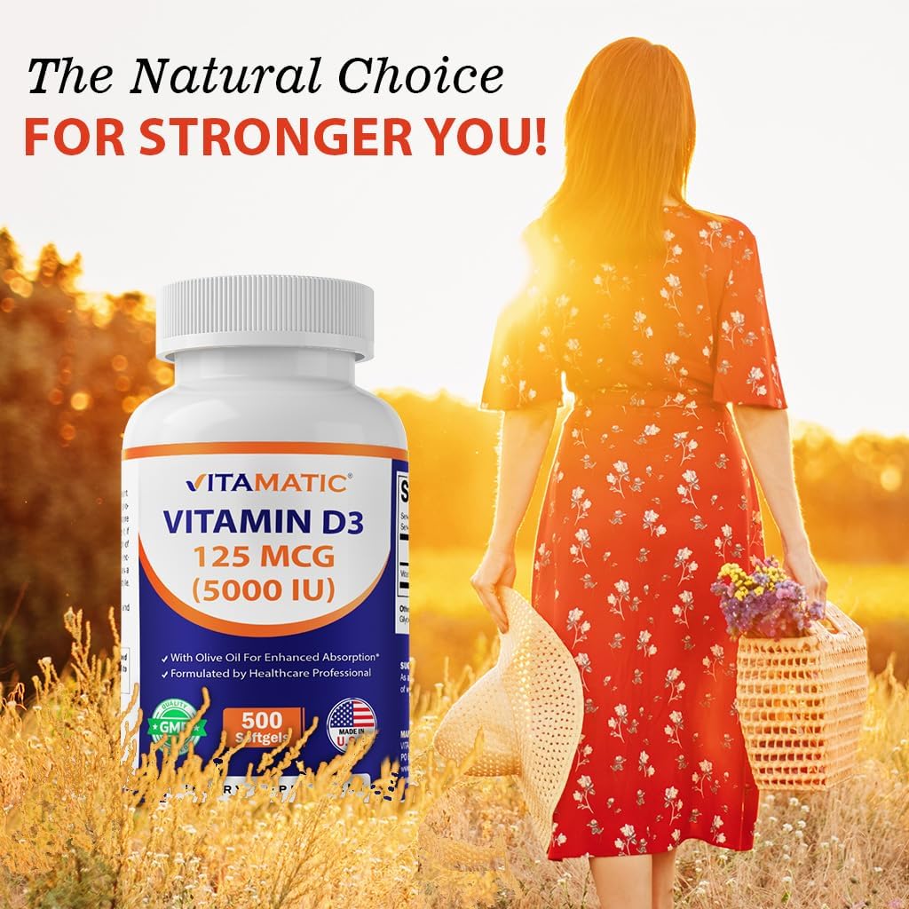 Vitamatic Vitamina D3 5000 IU 125mcg, 500 cápsulas