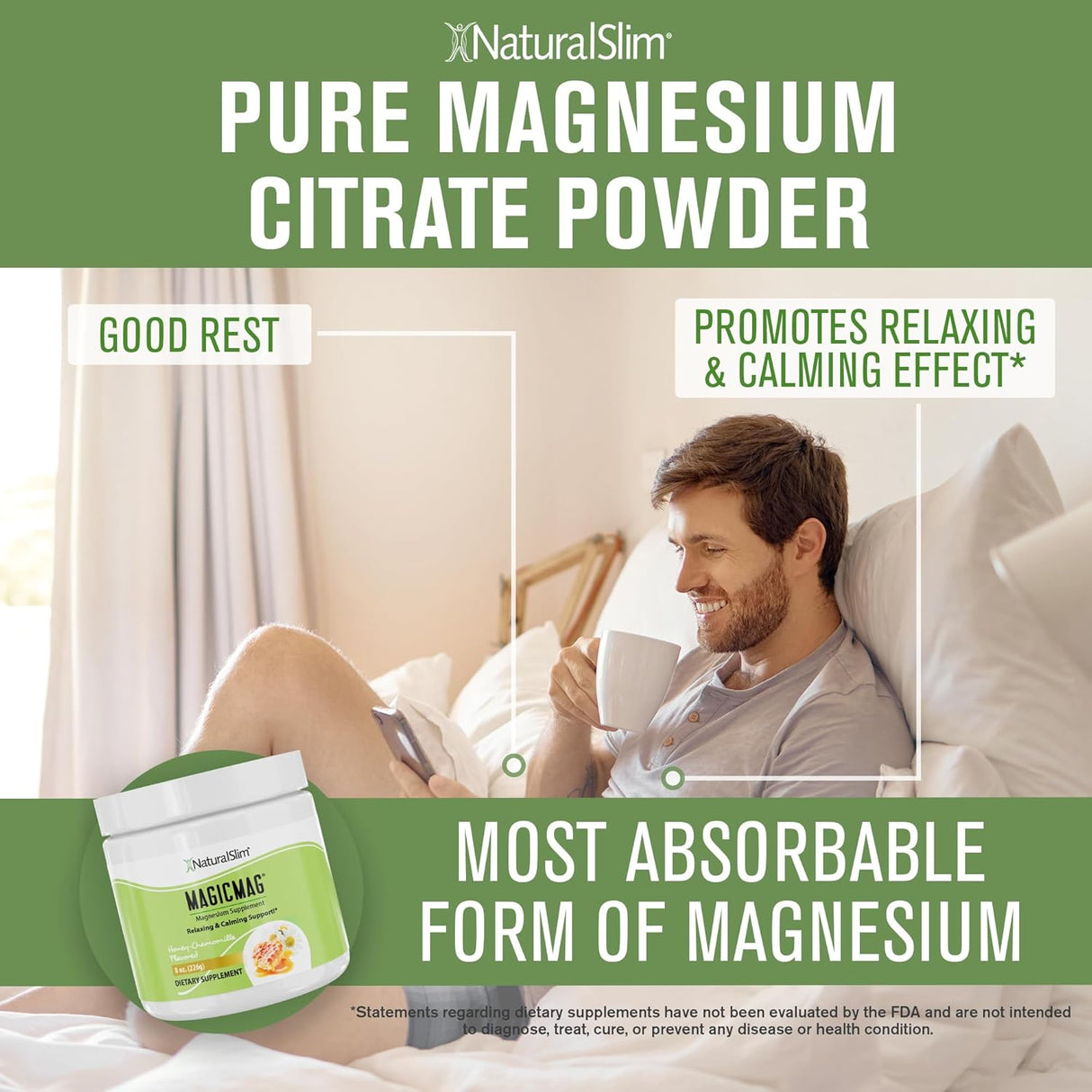 Polvo de Magnesio Citrato NaturalSlim, Apoyo al Estrés, 3 Pack