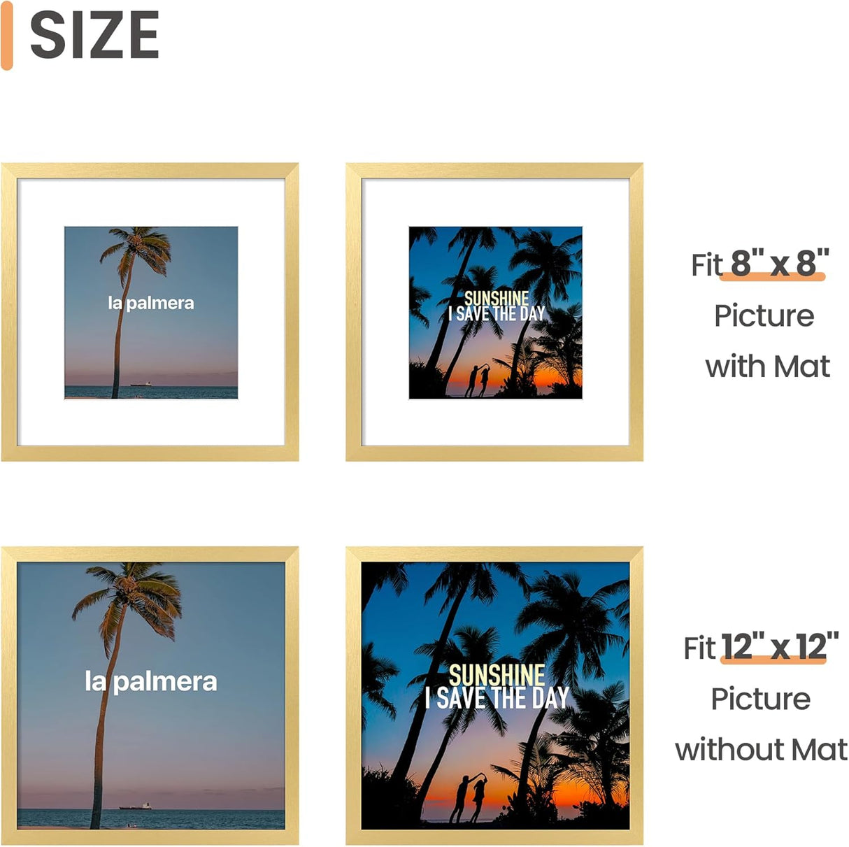 Marco de fotos 12x12, muestra fotos 8x8 con o sin passepartout