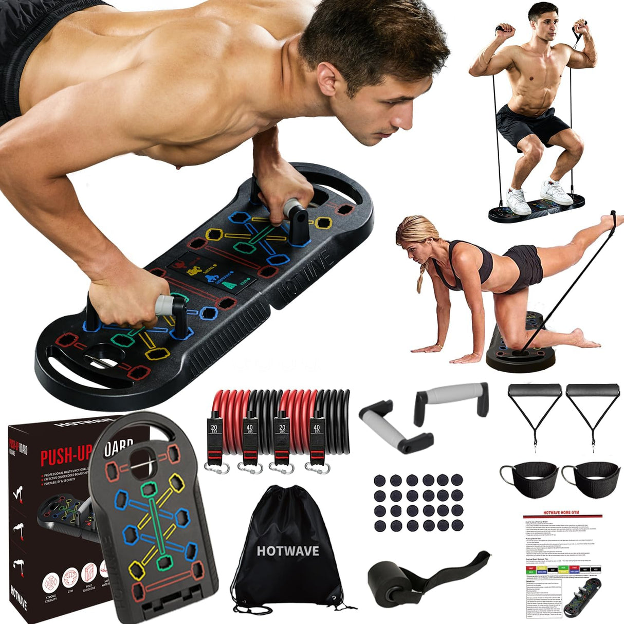 Tablero de Flexiones HOTWAVE, portátil 20 en 1, modelo patentado