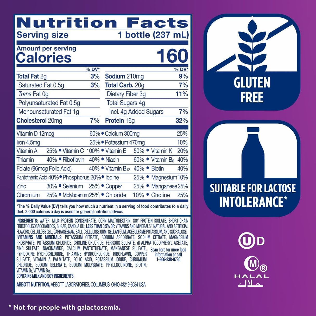 Batido de nutrición de vainilla con fibra, 16g proteina, 24 pack