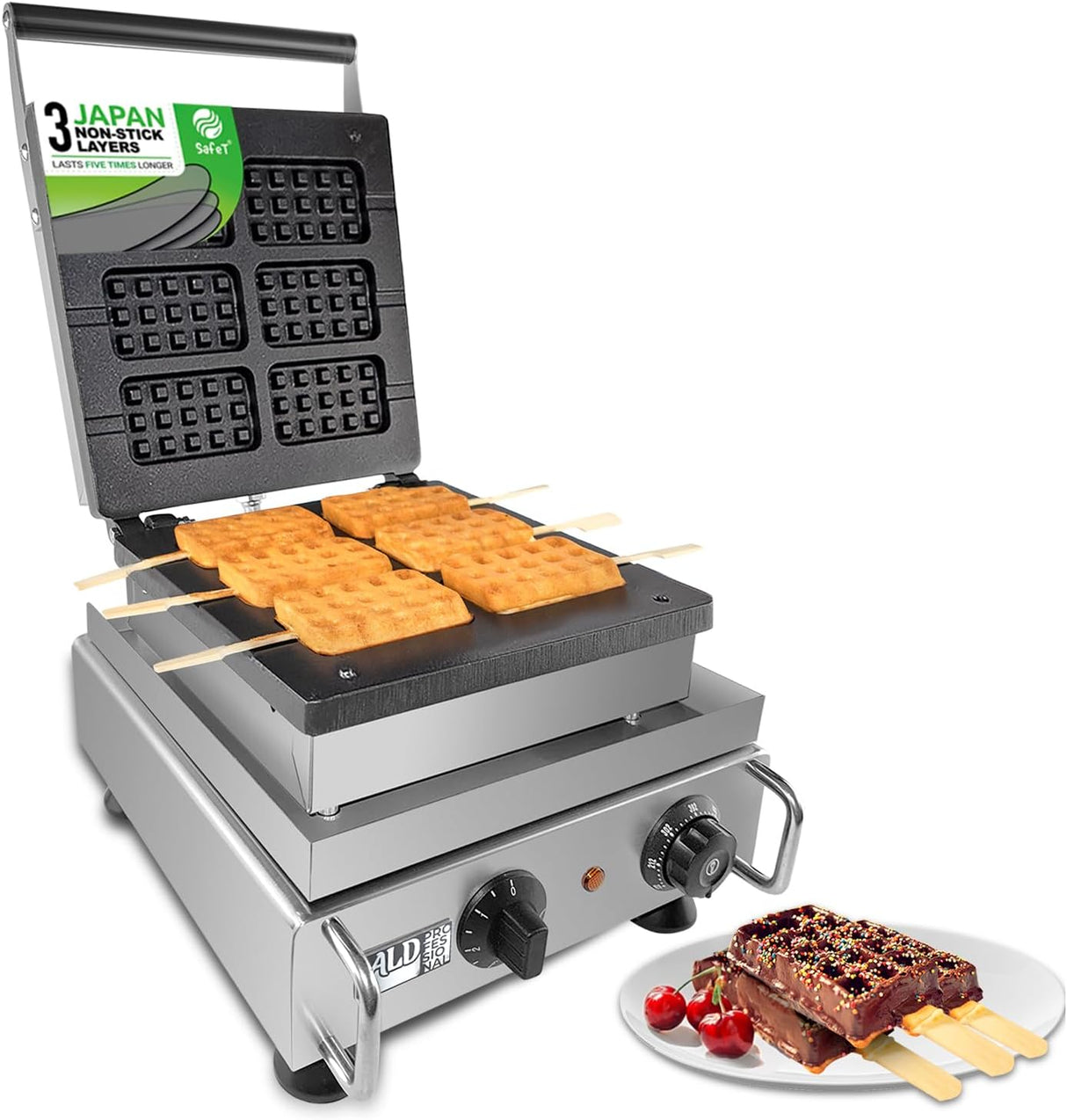 Máquina de Waffles ALDKitchen, Acero Inoxidable, 6 Waffles
