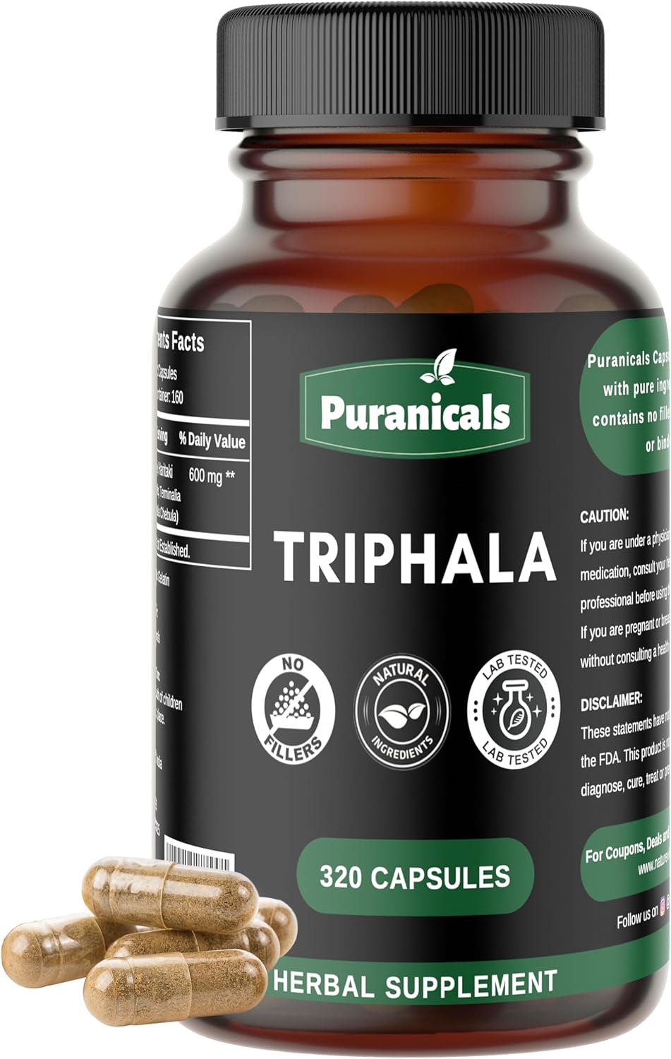 Triphala Premium 320 Capsules Non-GMO and Gluten Free