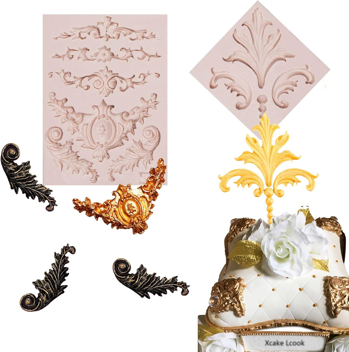 Molde de silicona de alivio barroco de fondant de borde