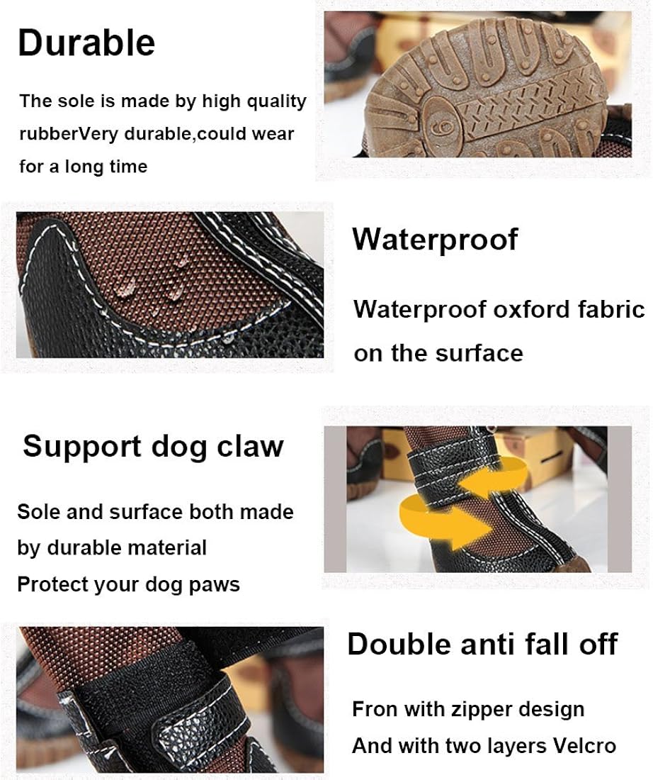 Botas grandes de cuero sintético para perro, botas de invierno impermeables para perro, botas para lluvia antideslizantes, Marrón