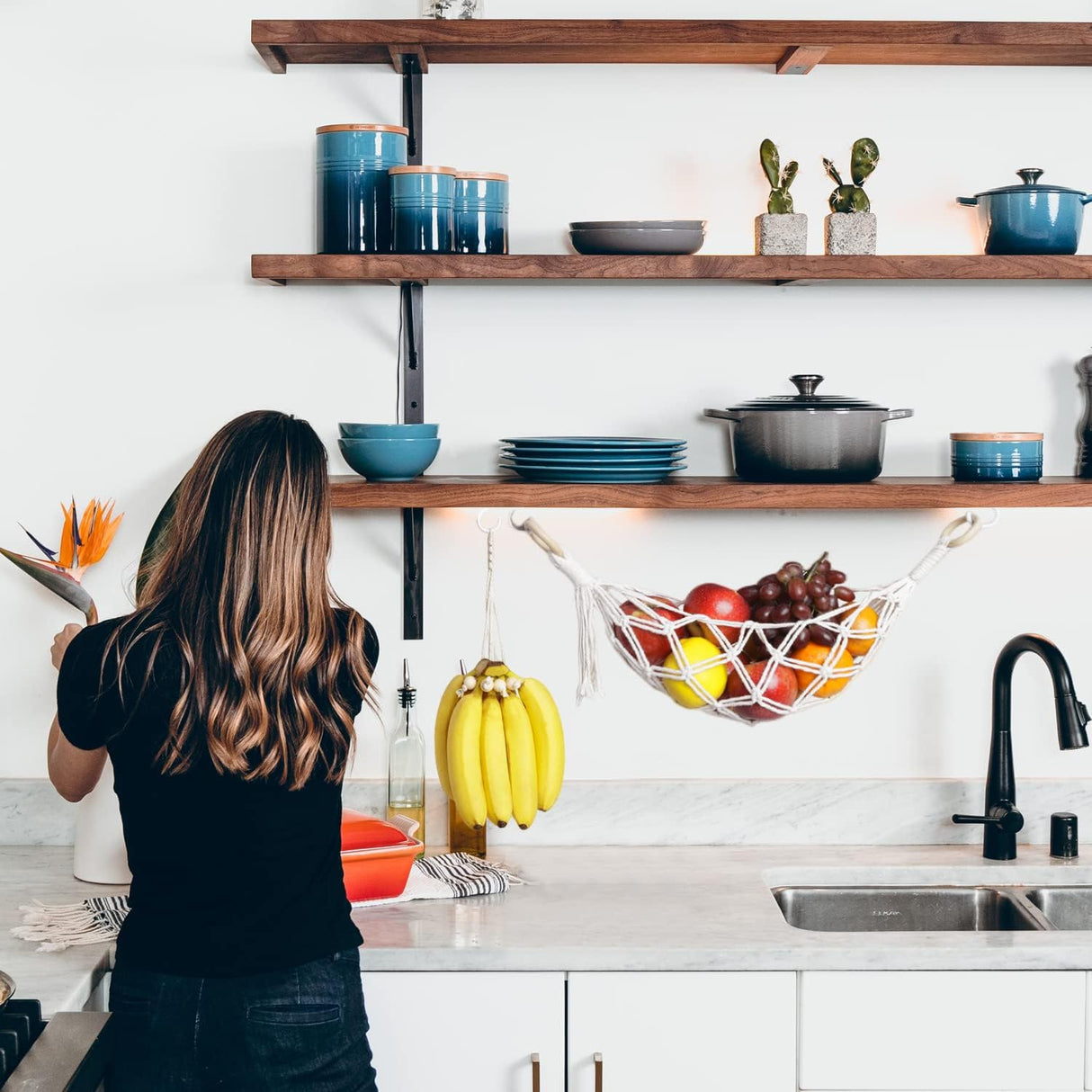 Hamaca de Frutas Bajo Gabinete, Macrame, Ahorra Espacio, Modelo RV