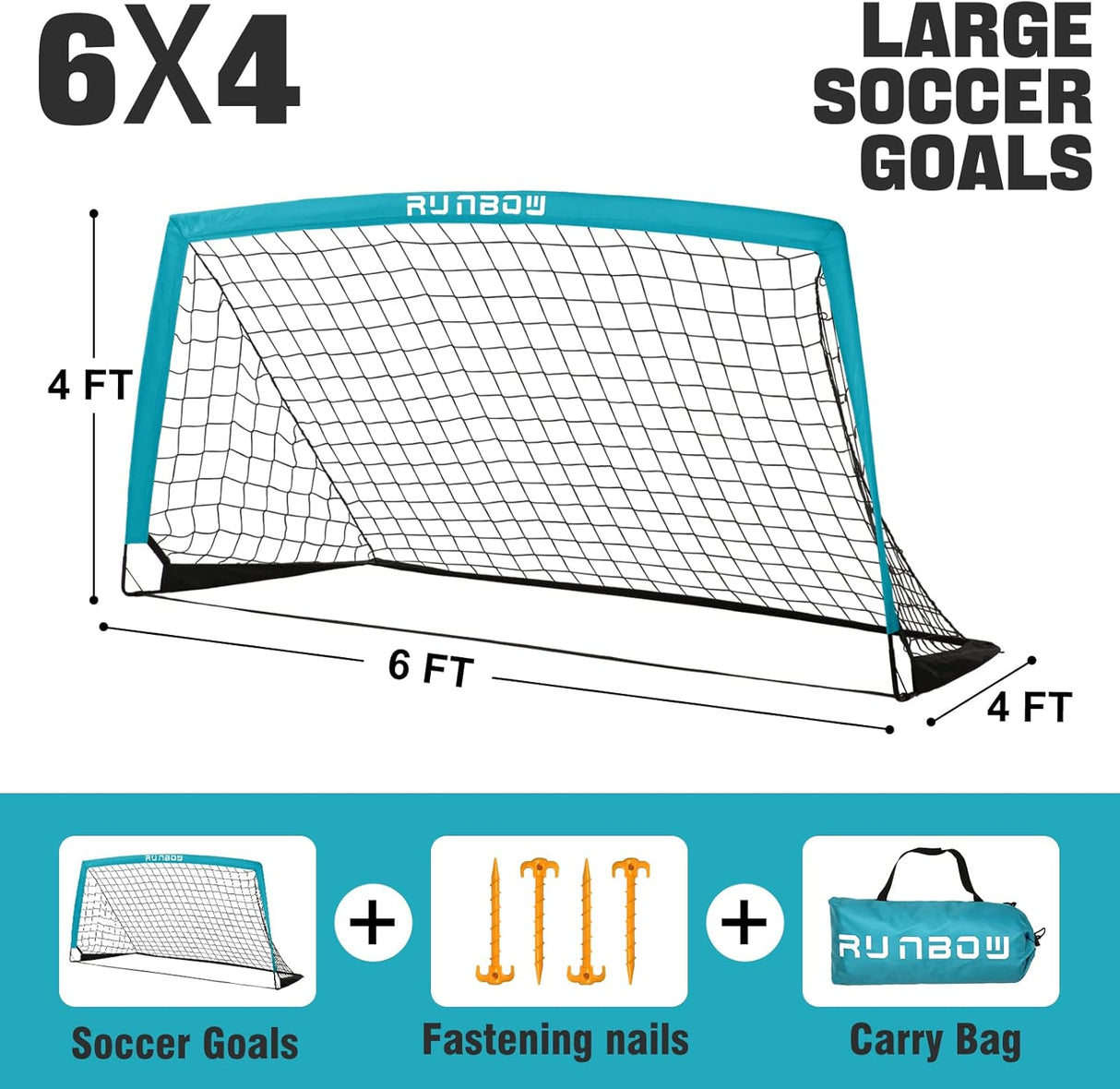 RUNBOW Portería de fútbol portátil para niños de 6 x 4 pies