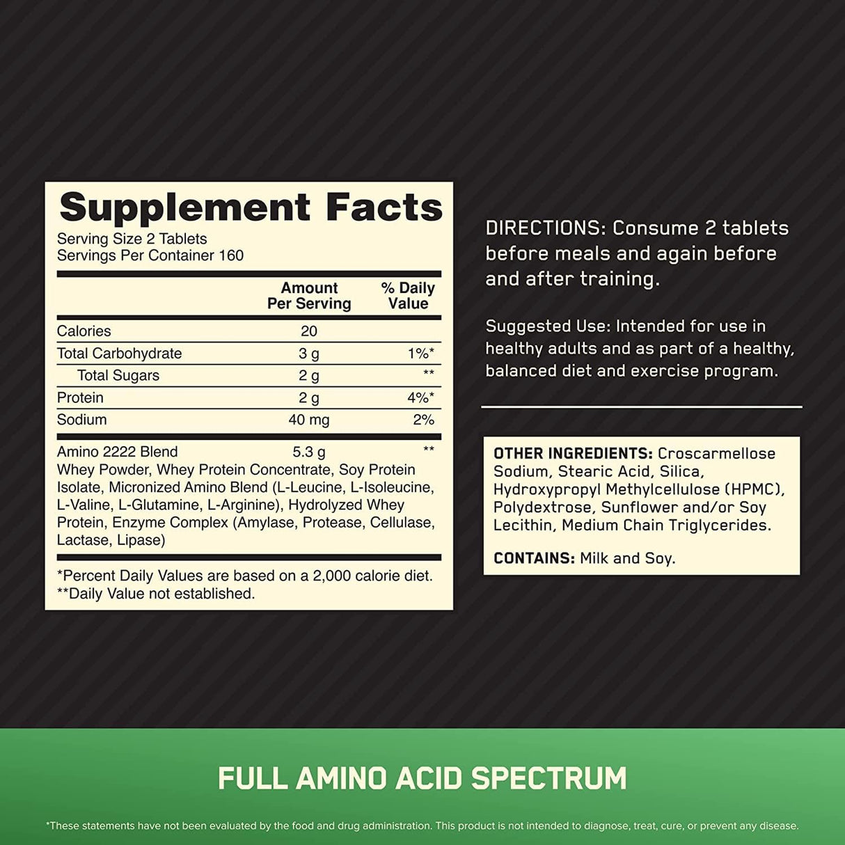 Aminoácidos Esenciales Optimum Nutrition Superior 2222 Tablets
