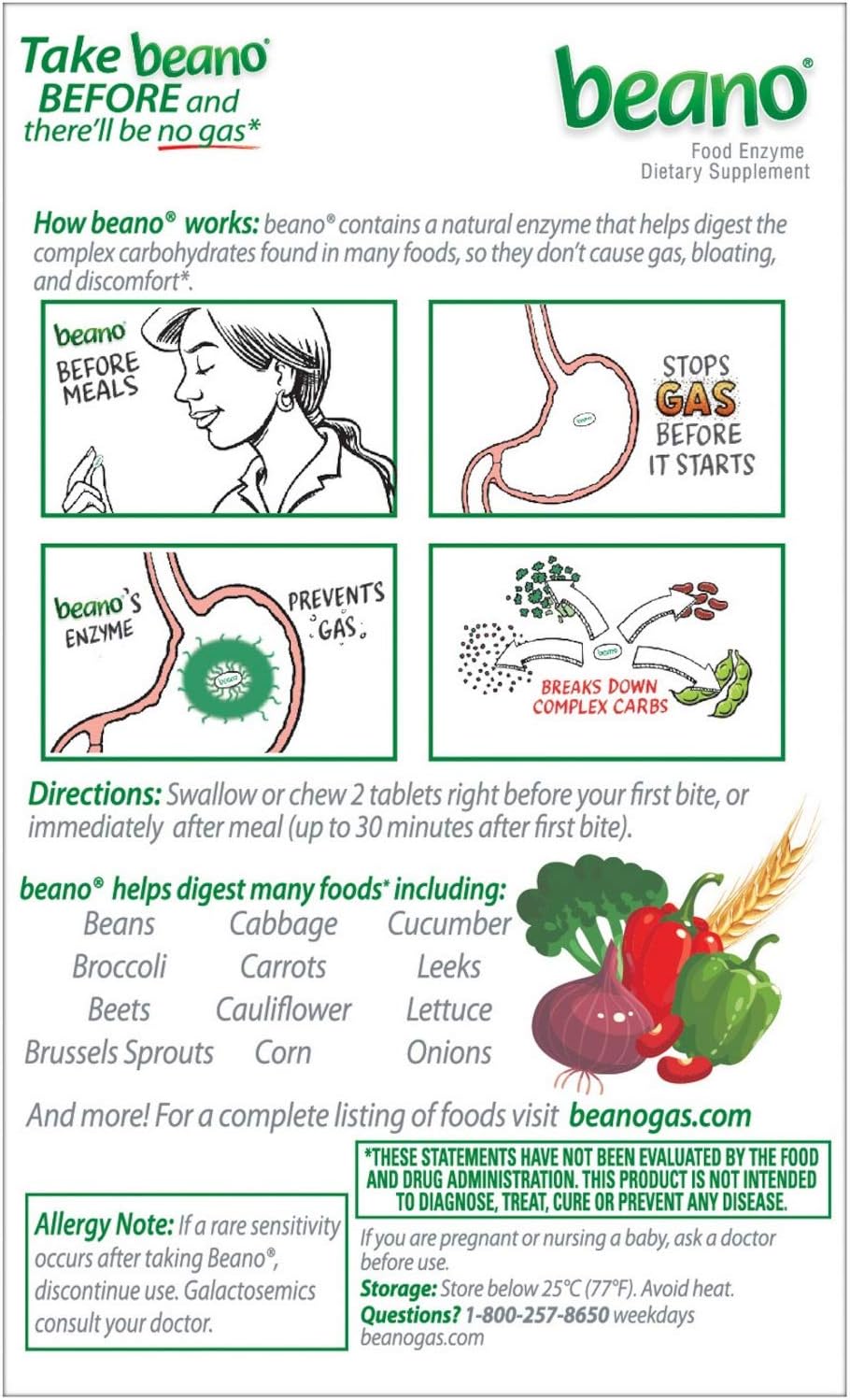 Enzima alimentaria Beano, 100 tabletas, pack de 3