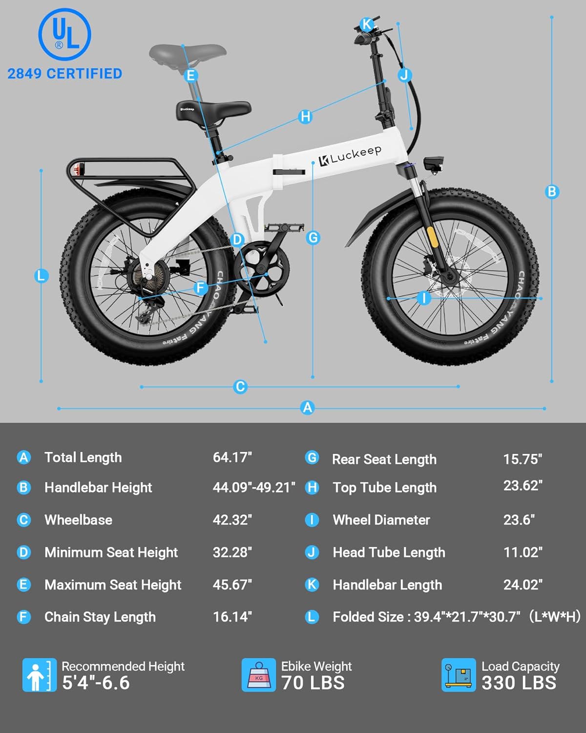 Bicicleta Eléctrica Plegable BAFANG 1200W, 60M, 28MPH, 720WH