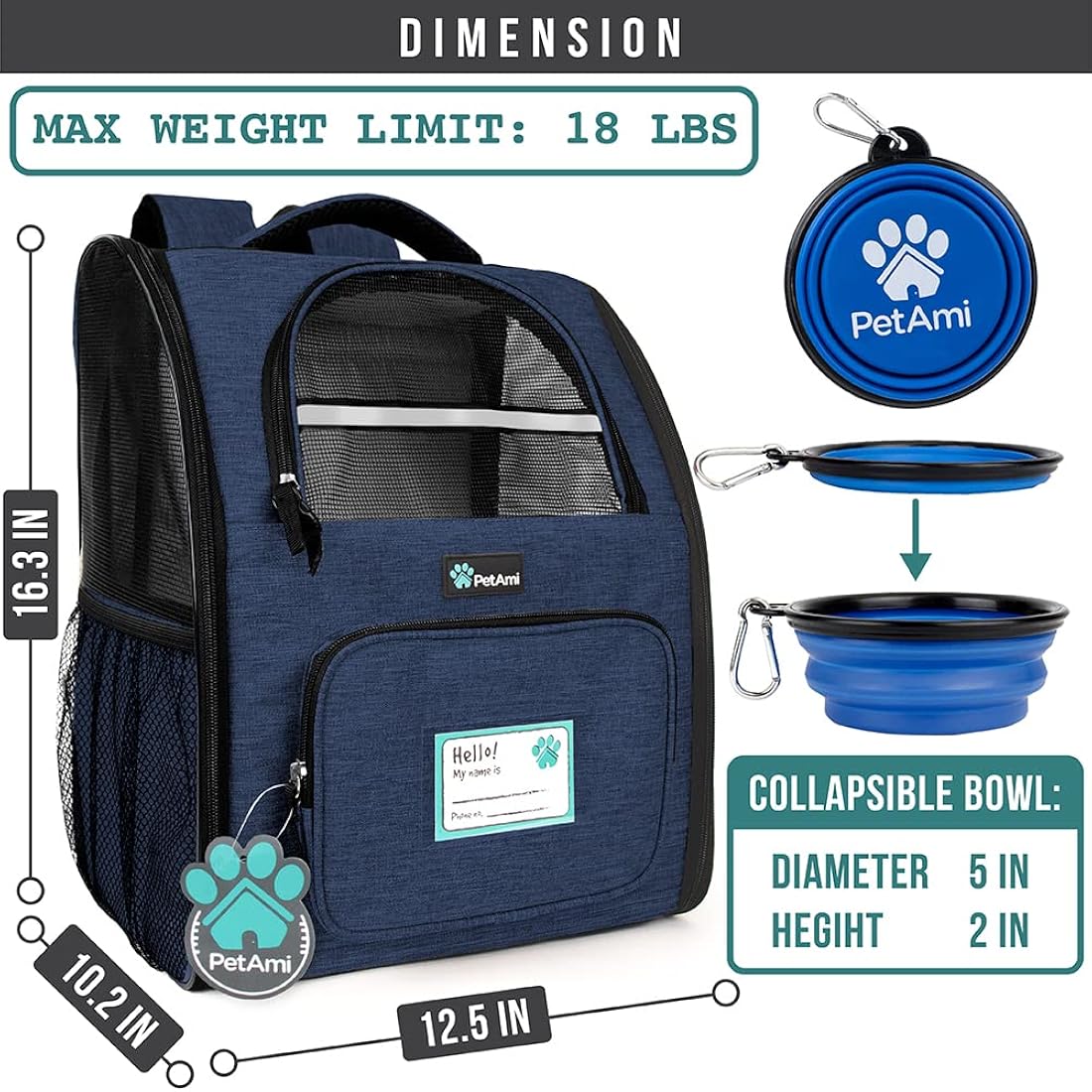 Mochila de lujo para gatos entrada de dos caras azul
