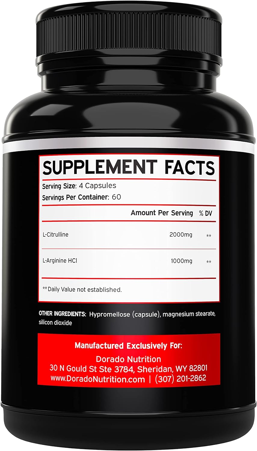 Suplemento L-Arginina L-Citrulina 3000mg - Sin Gluten, Vegan