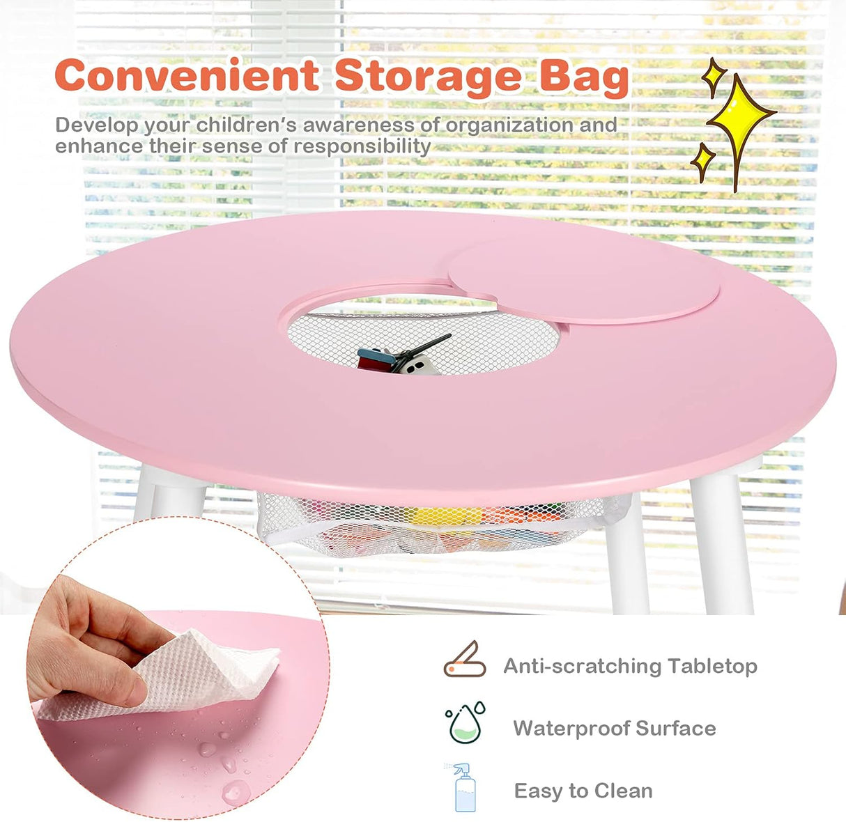 Mesa de actividades de madera con almacenamiento para niños