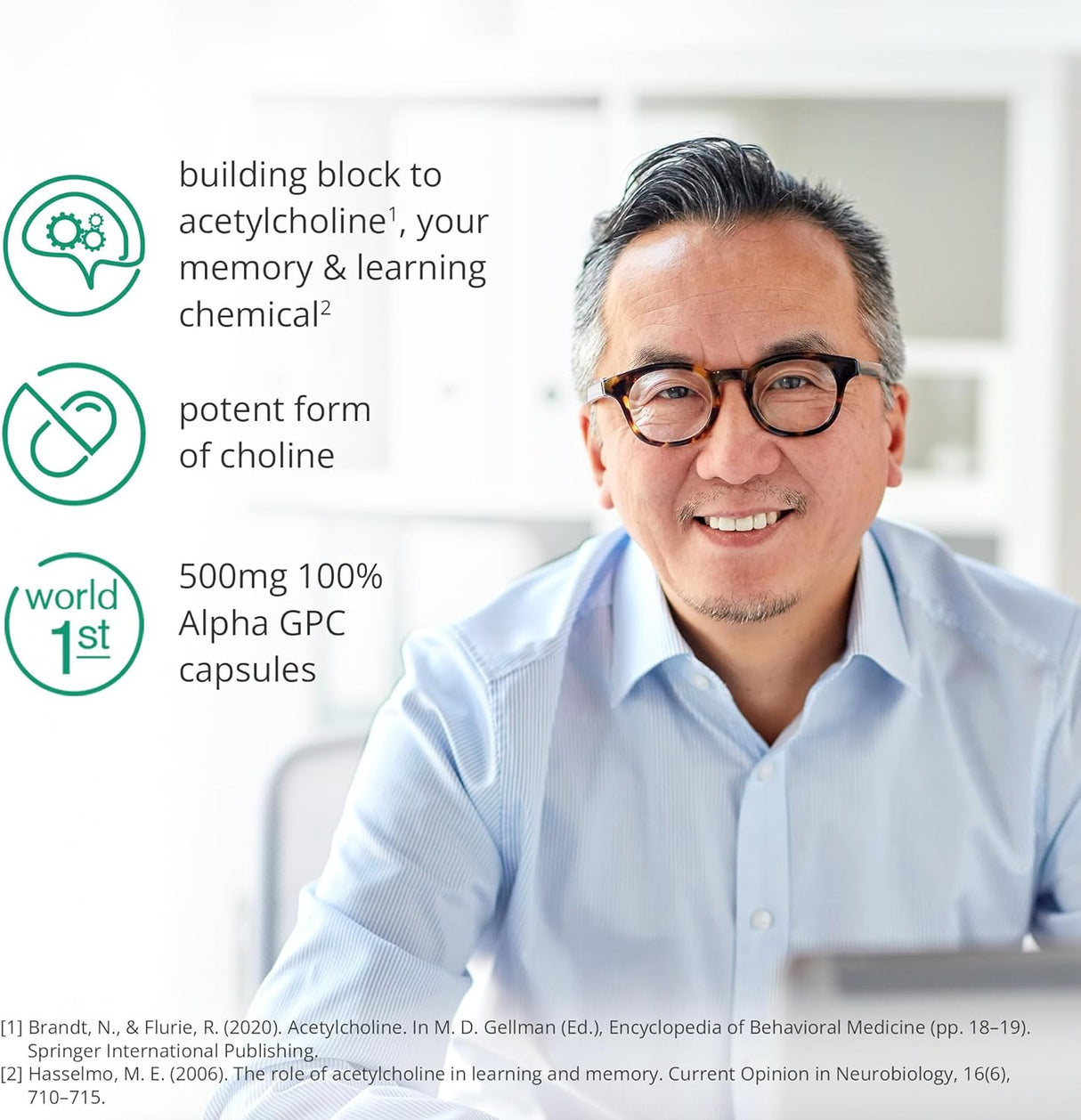 Suplemento de Colina Alpha-GPC 1000mg para Memoria & Concentración