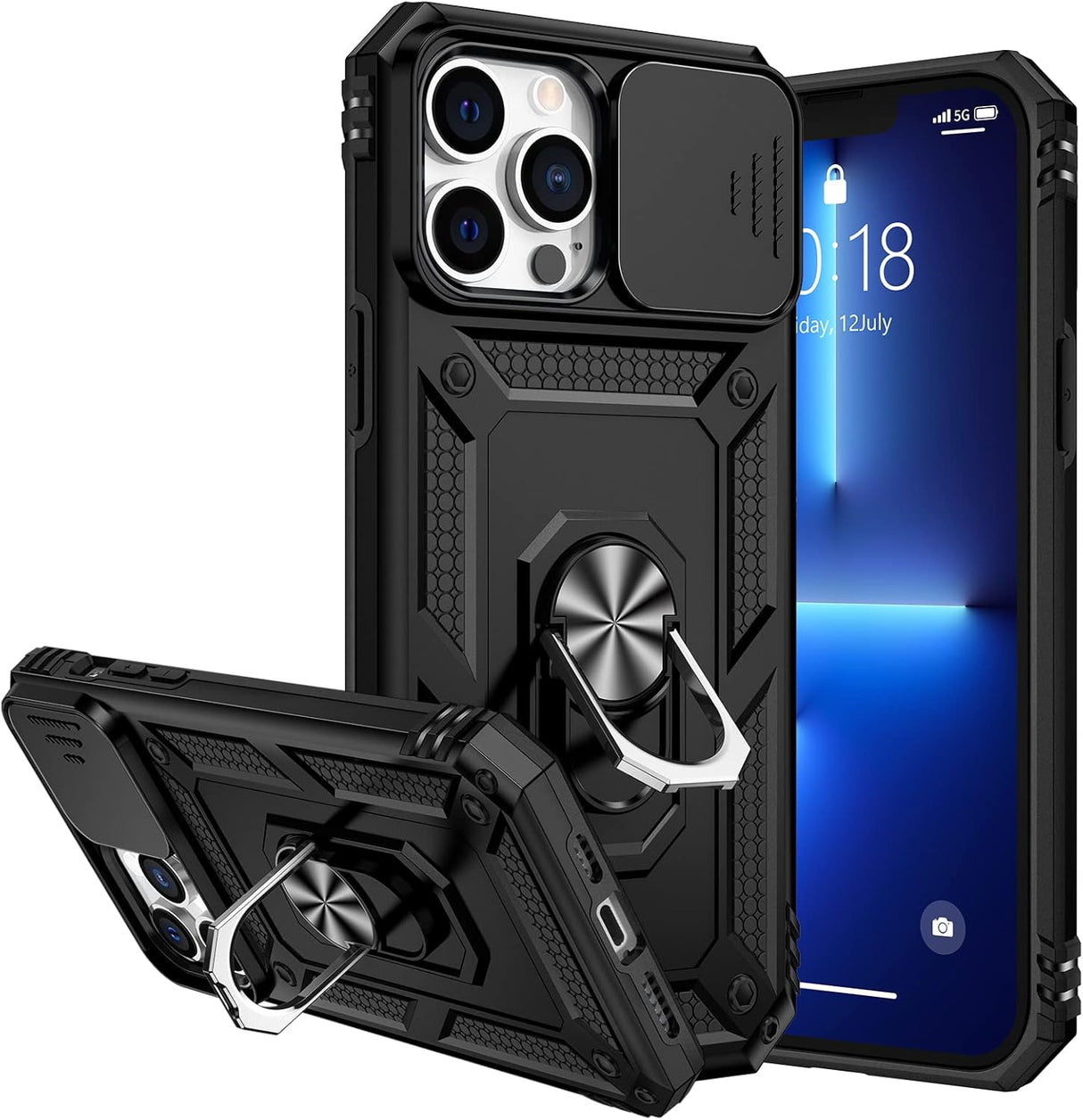 Goton Armor - Funda para iPhone 13 Pro Max con soporte para cámara deslizante y soporte de grado militar a prueba de golpes, resistente a prueba de golpes, con soporte magnético para montaje de coche para iPhone 13 Pro Max 6.7.