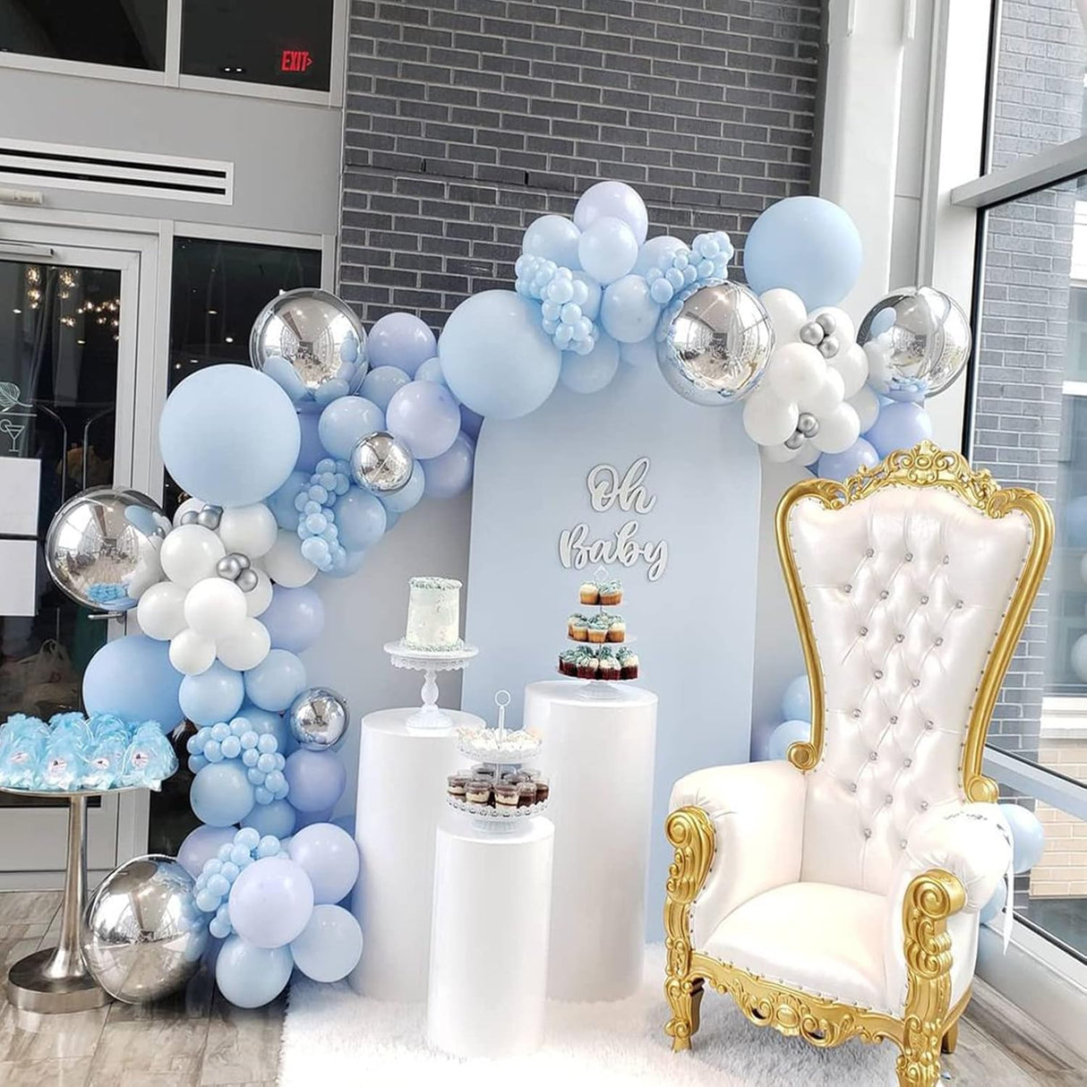 Kit de arco de guirnalda de globos azul claro, 102 globos azul pastel azul bebé 18, 12, 10, 5 pulgadas, diferentes tamaños para revelación de género, baby shower, cumpleaños, boda, aniversario, decoración de despedida de soltera