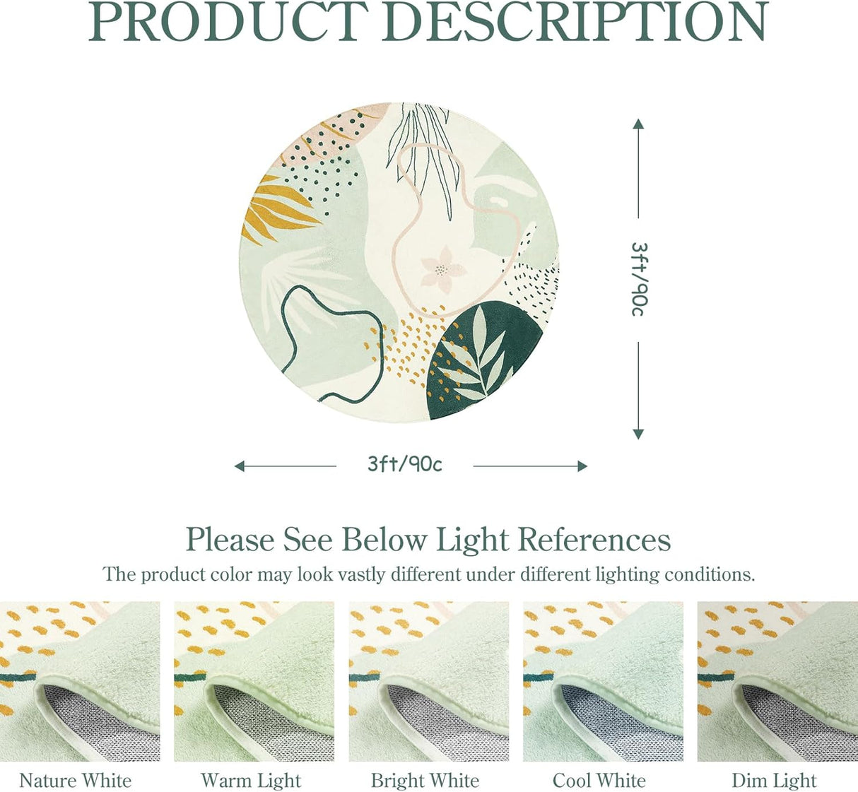 Alfombra redonda bohemia antideslizante, Verde 34 ES Lahome