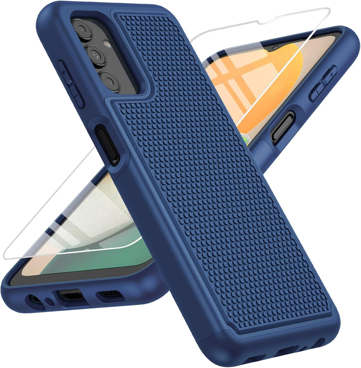 Funda para Samsung Galaxy A13 5G: funda protectora de doble capa resistente para teléfono celular, a prueba de golpes, resistente con parte trasera texturizada antideslizante, protección militar resistente a los golpes, 6.5 pulgadas (azul marino)