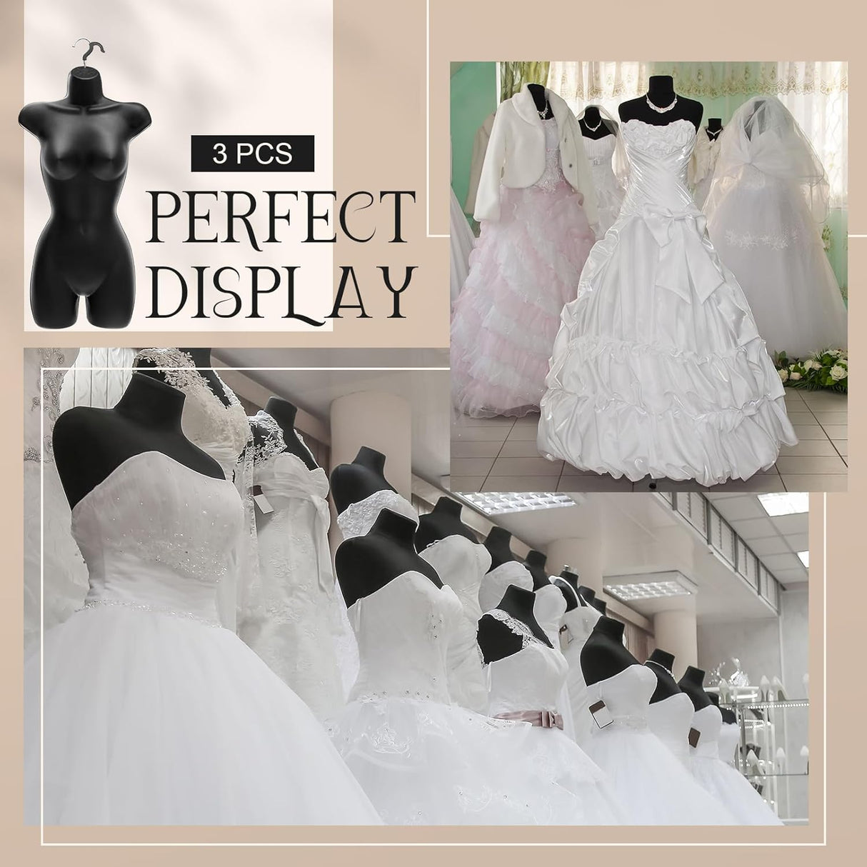 Maniquí Femenino Hueco con Gancho, 12 Pcs, 31.1x16.1 Inch