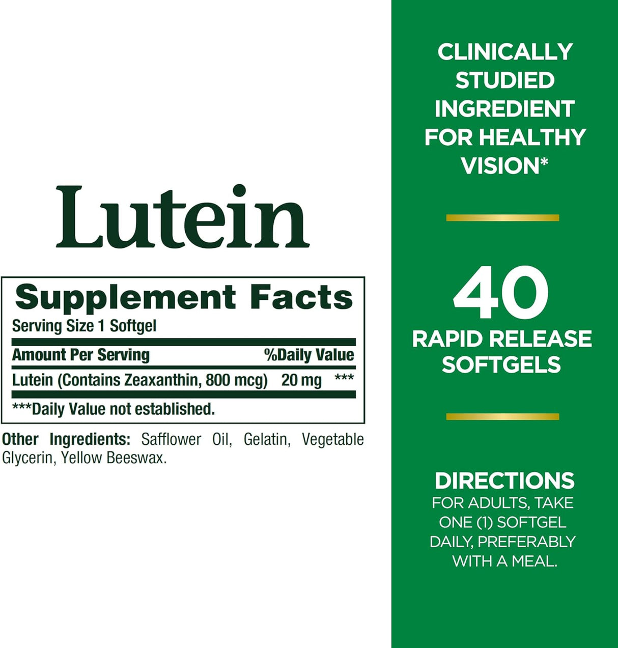 Suplemento Cápsulas de 20 mg de luteína Nature's Bounty