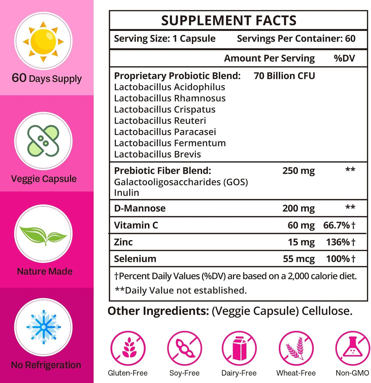 Probióticos vaginales, 70 mil millones de UFC probióticos