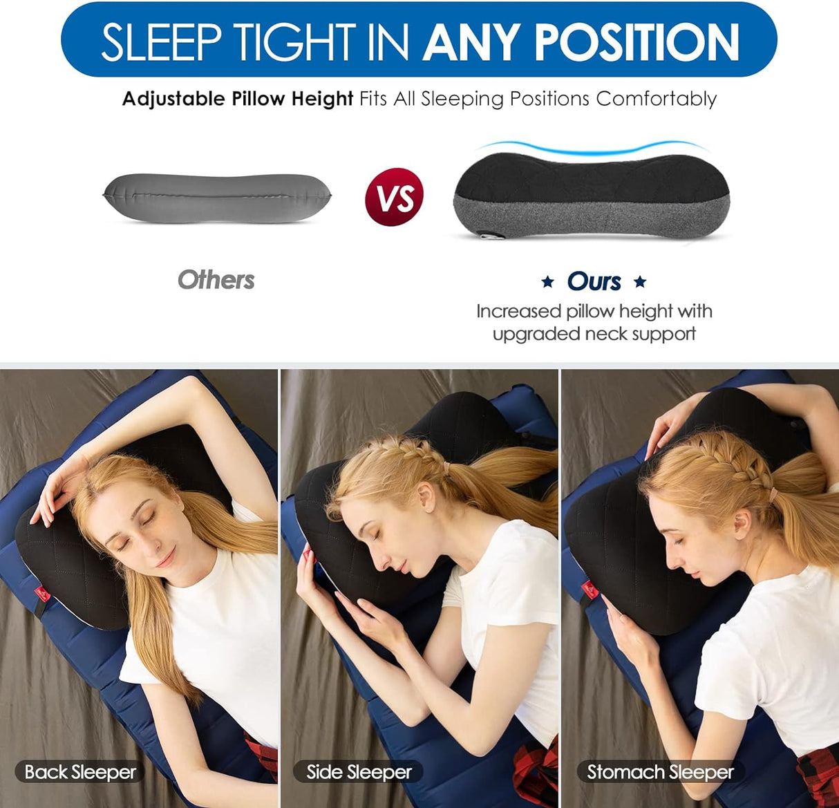 Almohada de Camping Inflable Ultraligera con Funda Removible