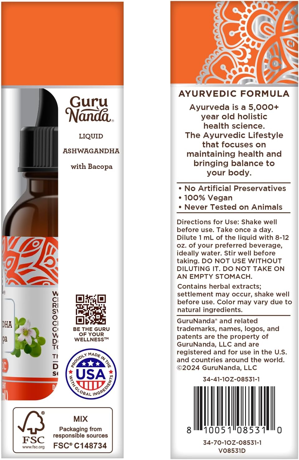 Extracto Líquido de Ashwagandha, GuruNanda, 1 Fl Oz, Vegano