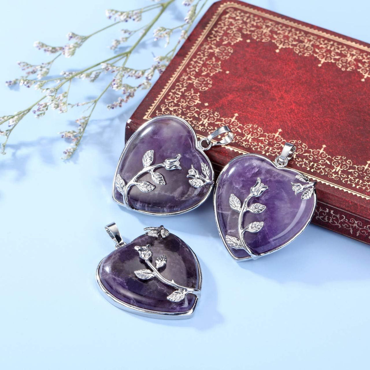 Jovivi 3 collares de cristal curativo envueltos en flores