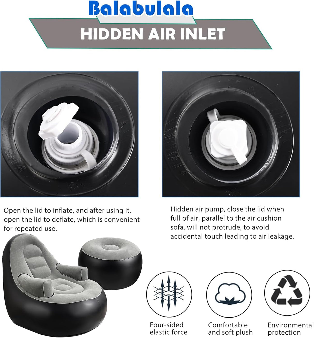 Sofá Inflable con Reposabrazos y Otomana, Ideal para Camping