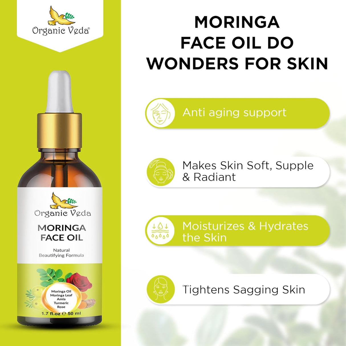 Aceite Facial de Moringa con Cúrcuma y Rosa