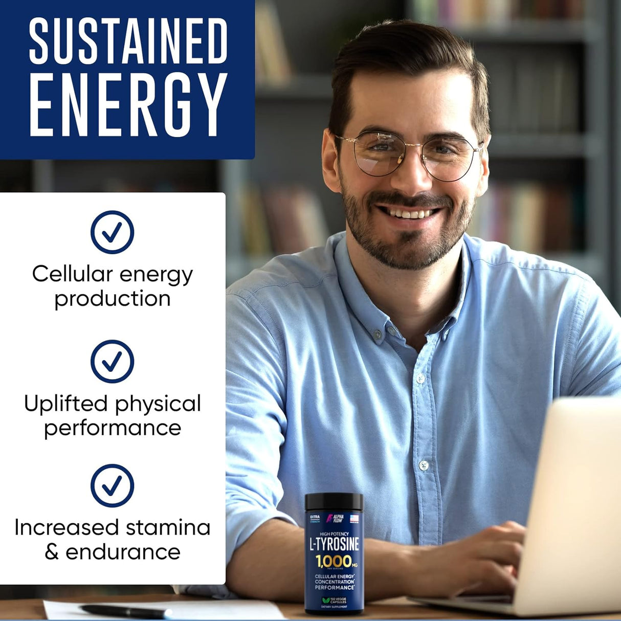 Suplementos L-tyrosine de 1000 mg natural para concentración