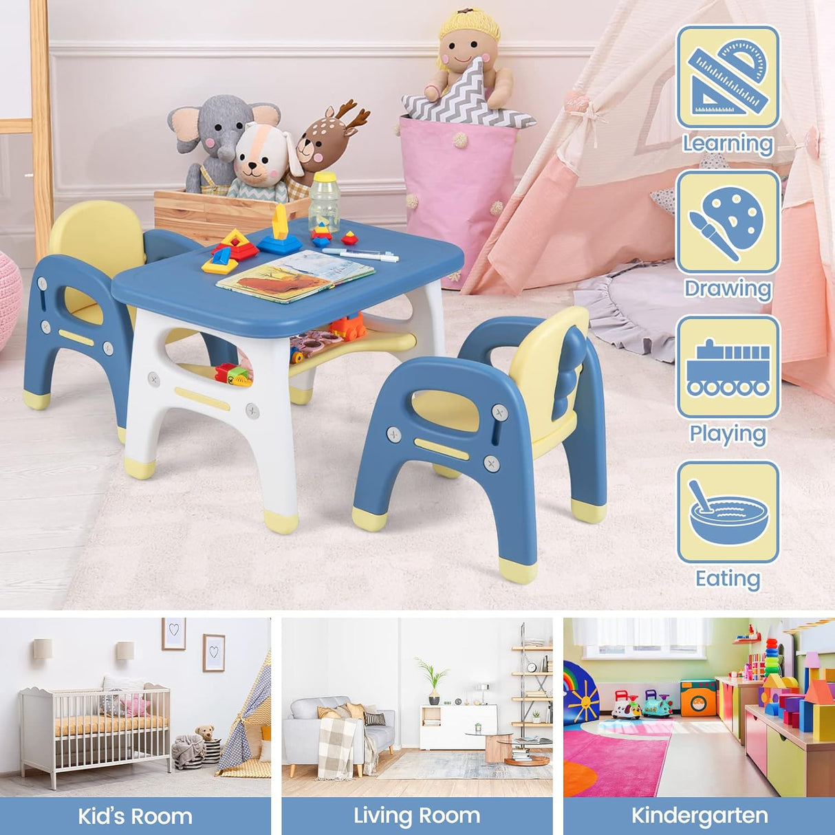 Juego de mesa y silla para niños con juguetes Montessori