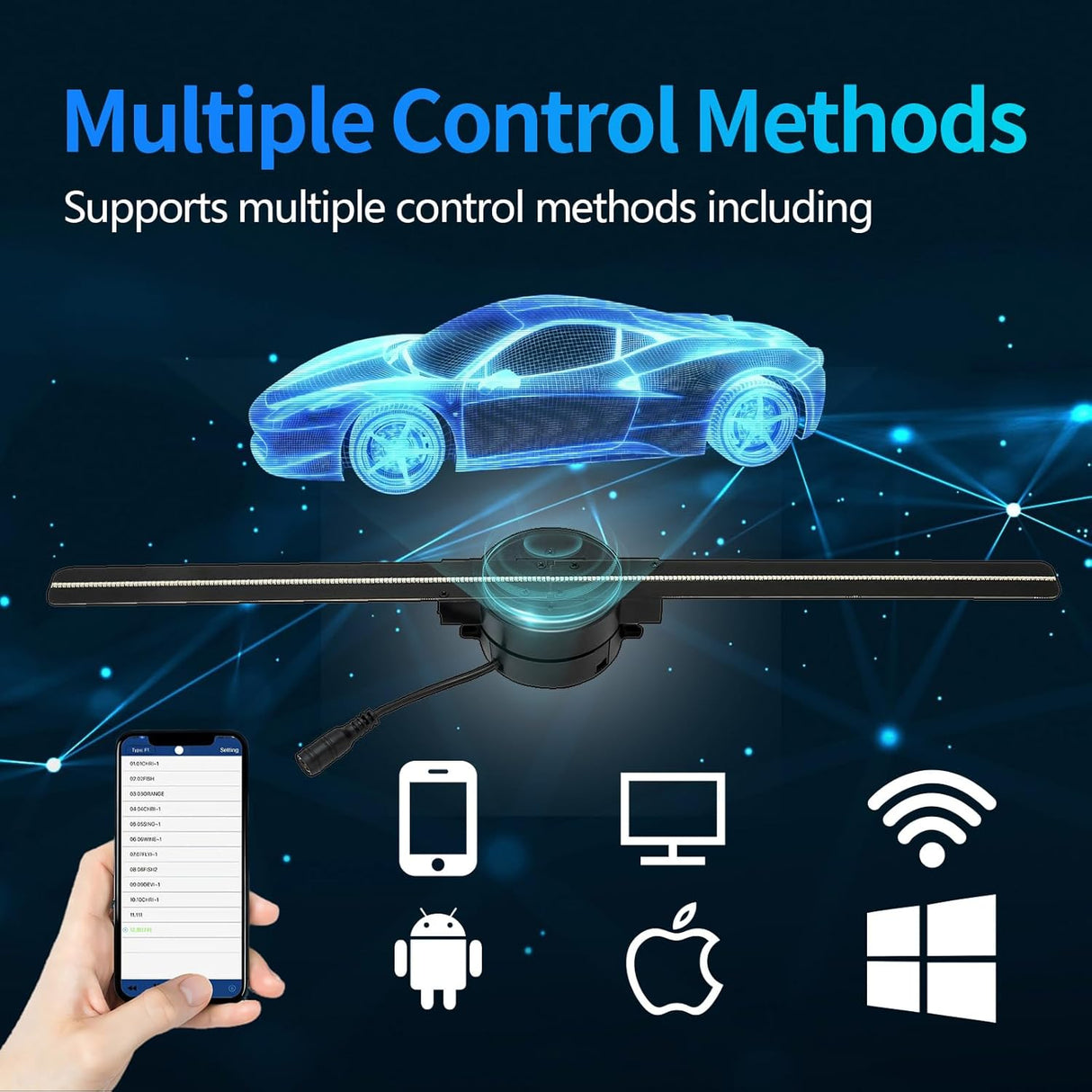 Ventilador Holográfico 3D, 16.5in, Proyector LED 224, Modelo 3D