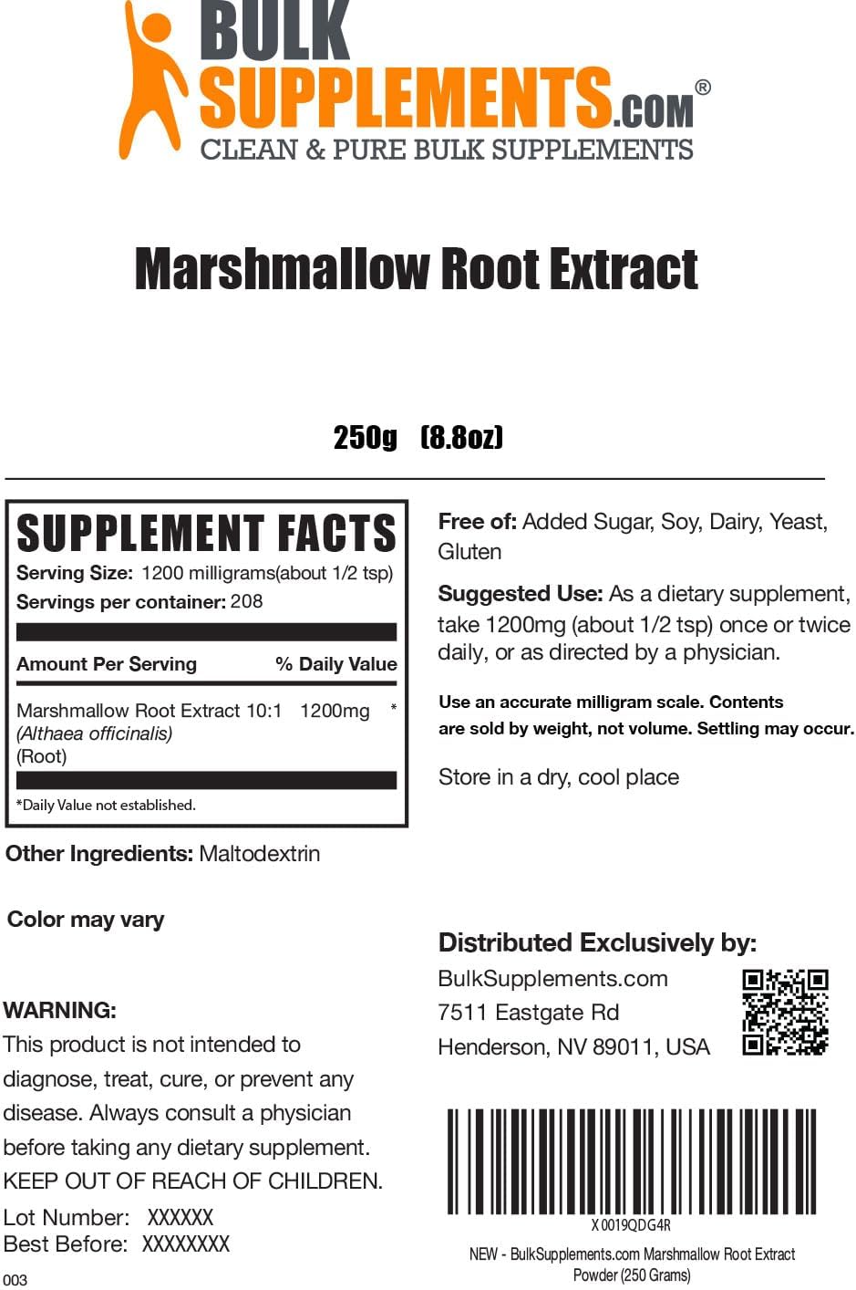 Suplemento BULKSUPPLEMENTS Extracto de raíz de malvavisco