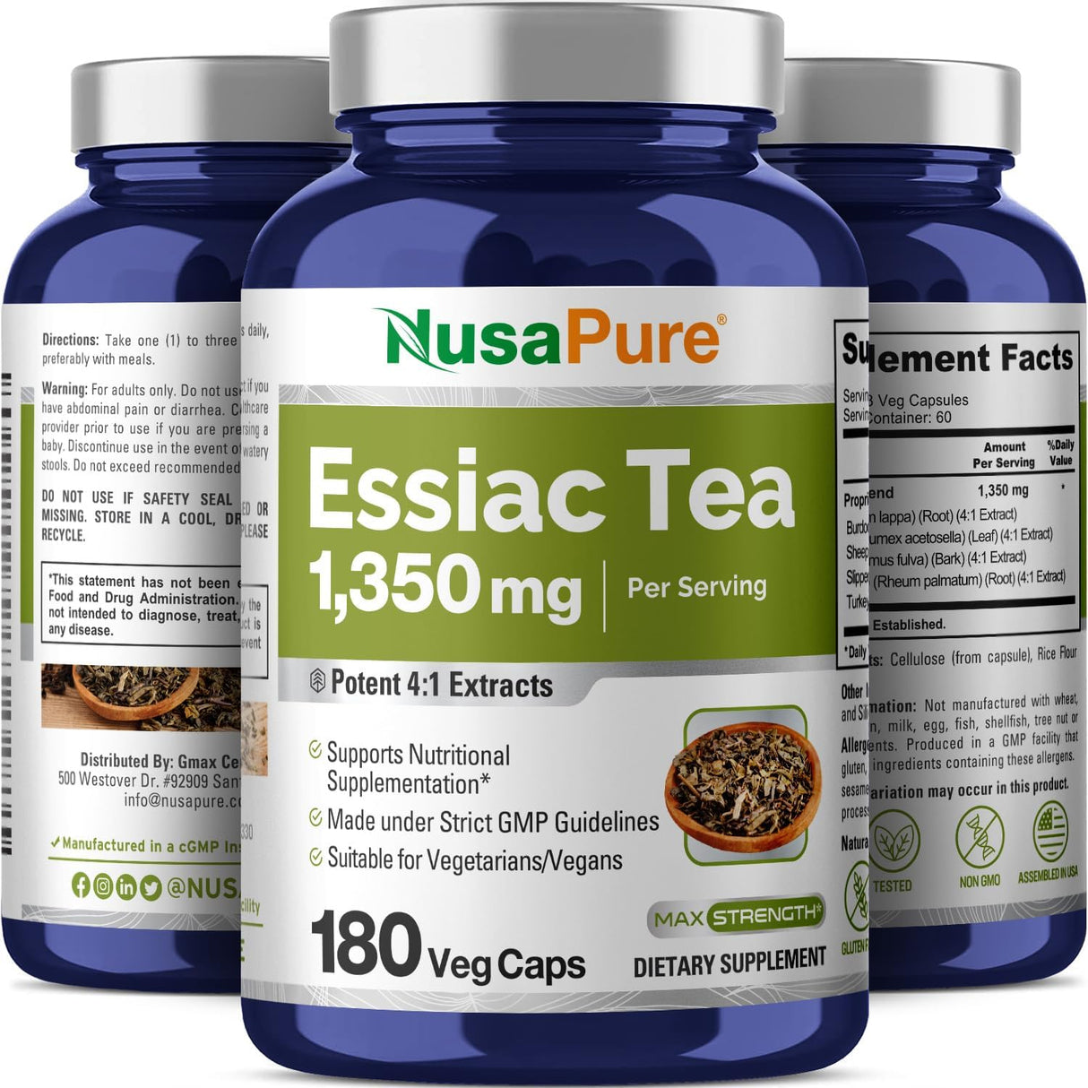 Suplemento Té Essiac 1350 mg 180 cápsulas vegetales sin OMG