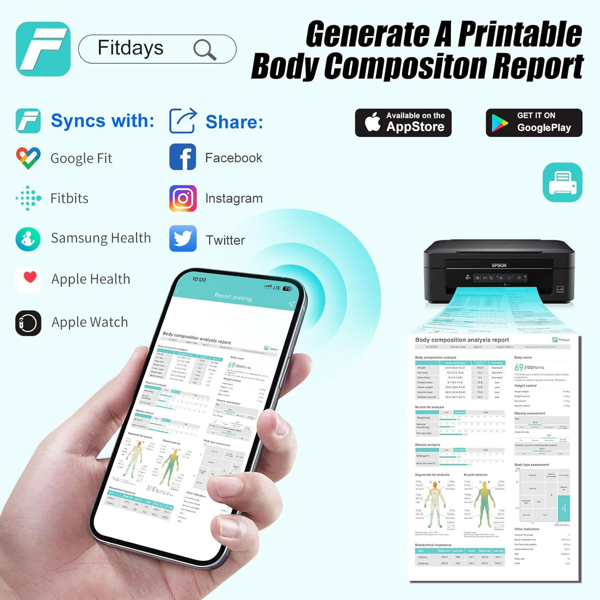 Báscula de grasa corporal 8 electrodos, alta precisión, recargable