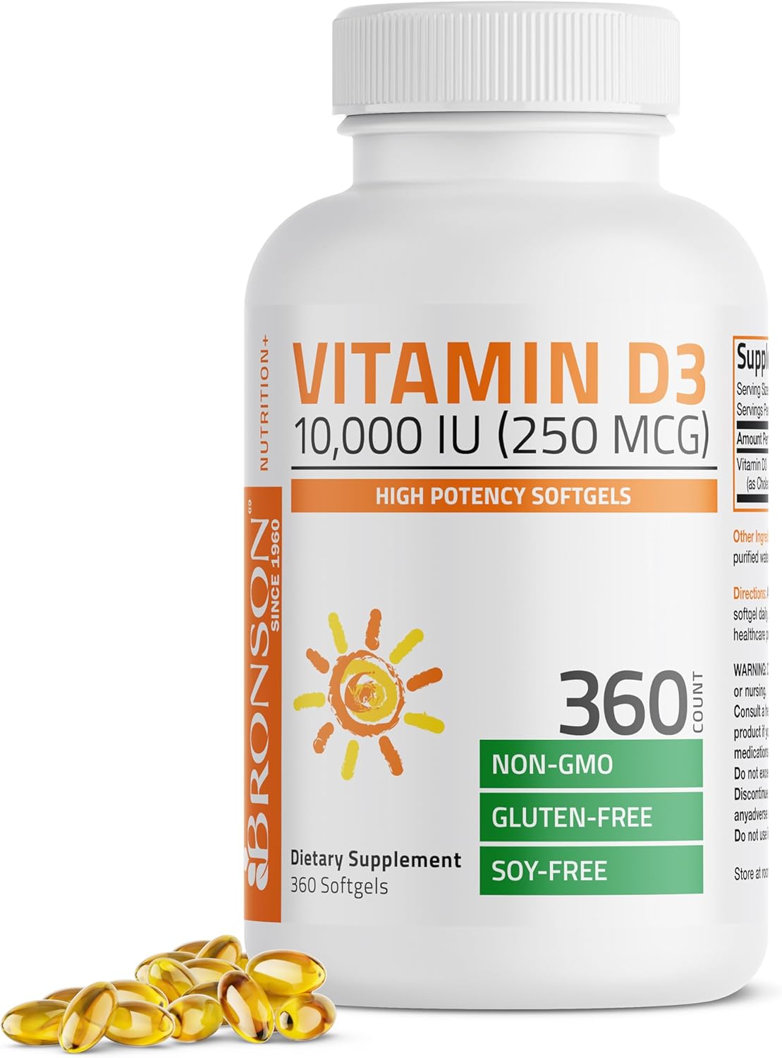 Bronson Vitamina D3 10,000 IU Alto Potencia 360 Softgels