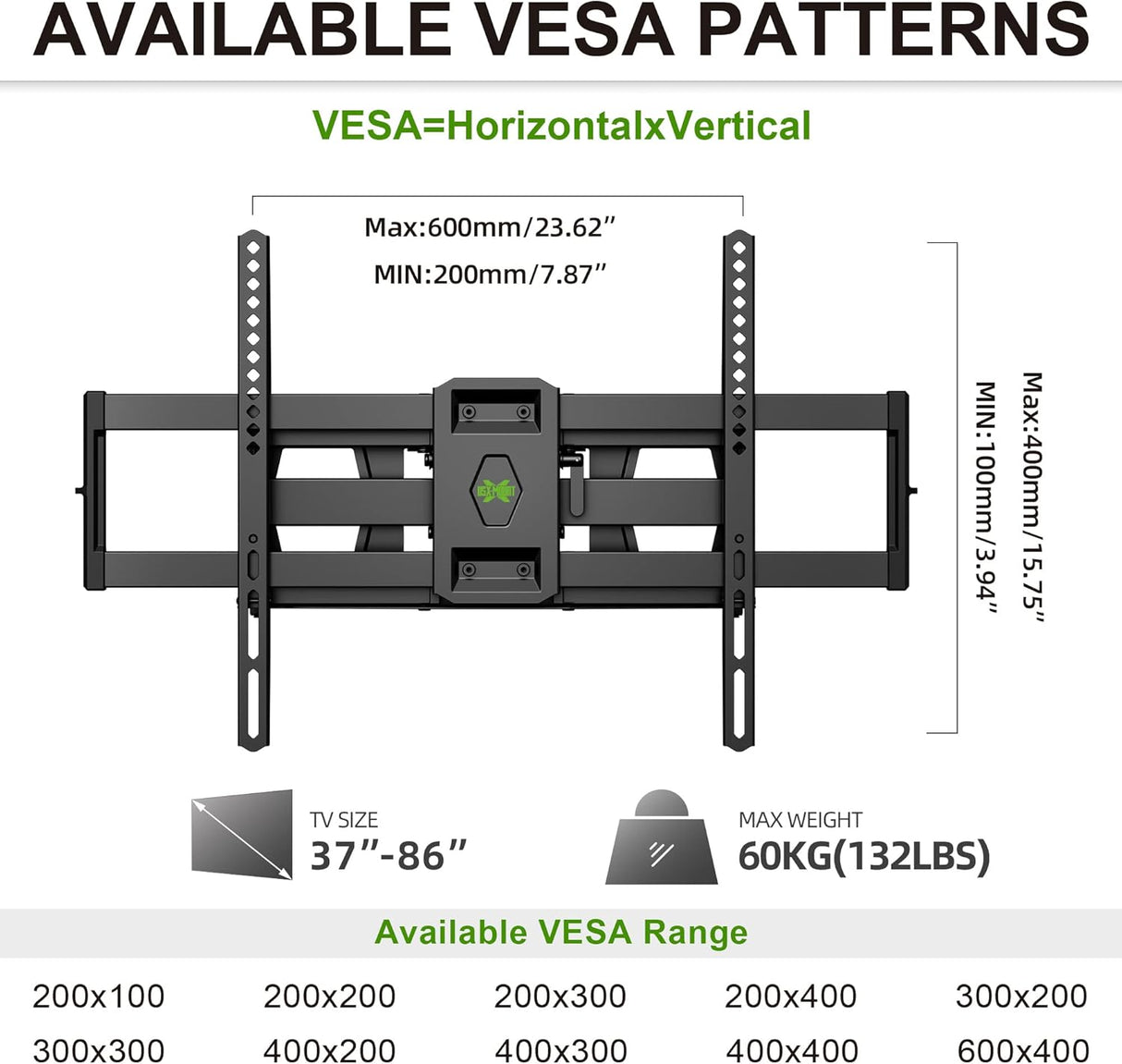 Soporte de TV USX, Full Motion para 37-86, VESA 600x400mm