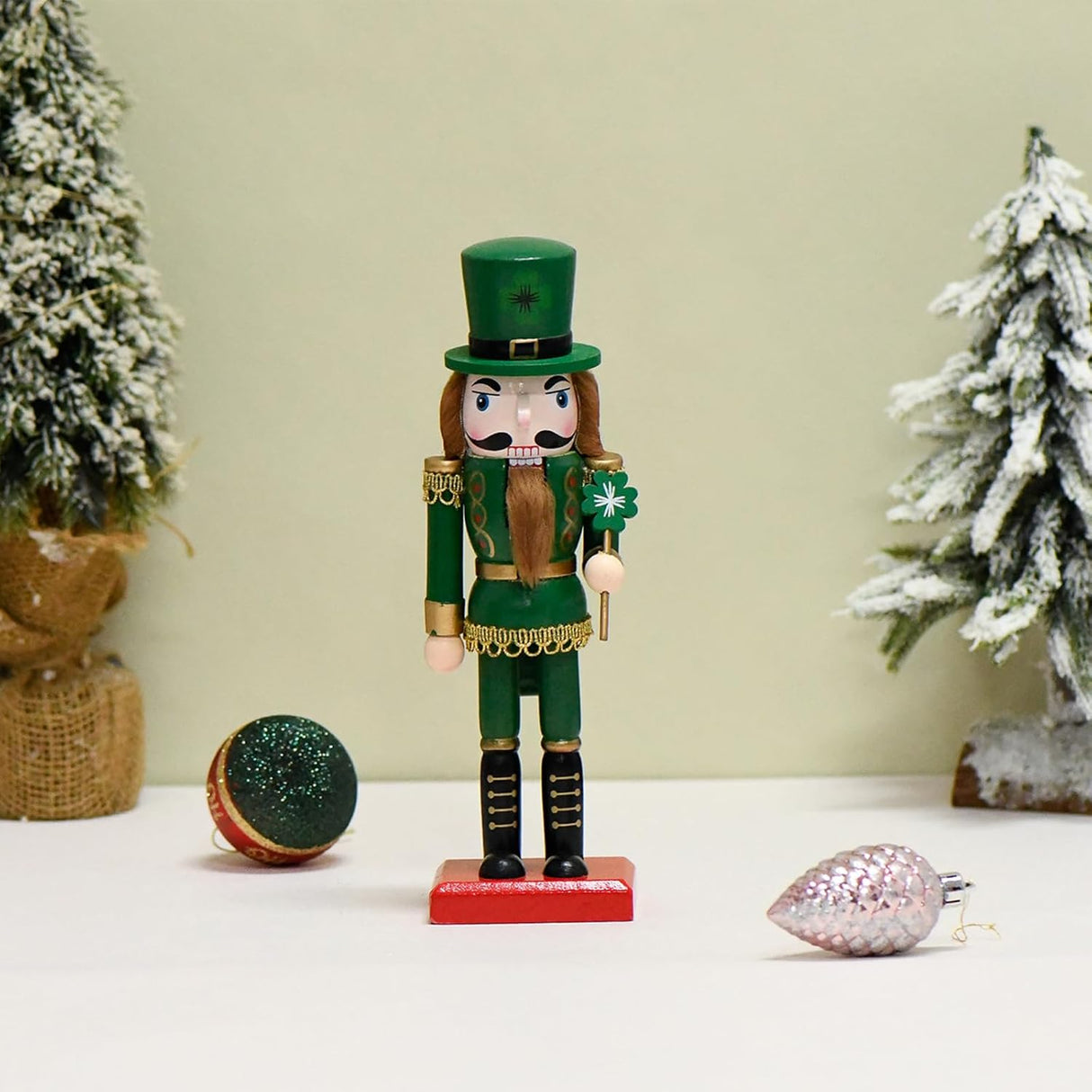 Adornos Navideños de Trébol de Cuatro Hojas - Figuras de Madera