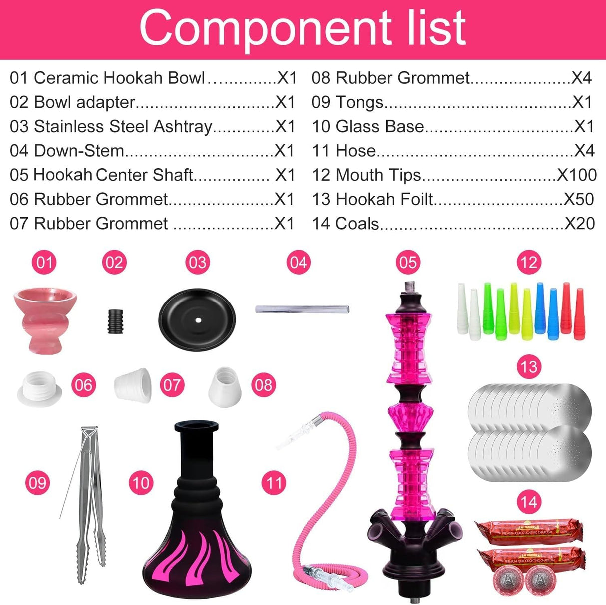Set de Hookah Premium para 4 Personas, Incluye Accesorios