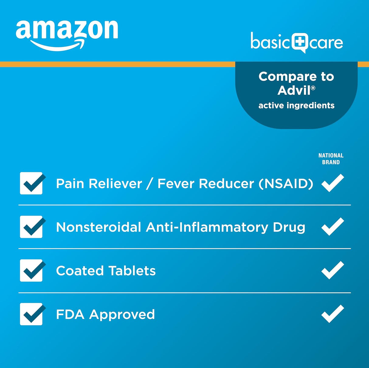 Tabletas de Ibuprofeno 200 mg, Amazon Basic Care, 500 unidades