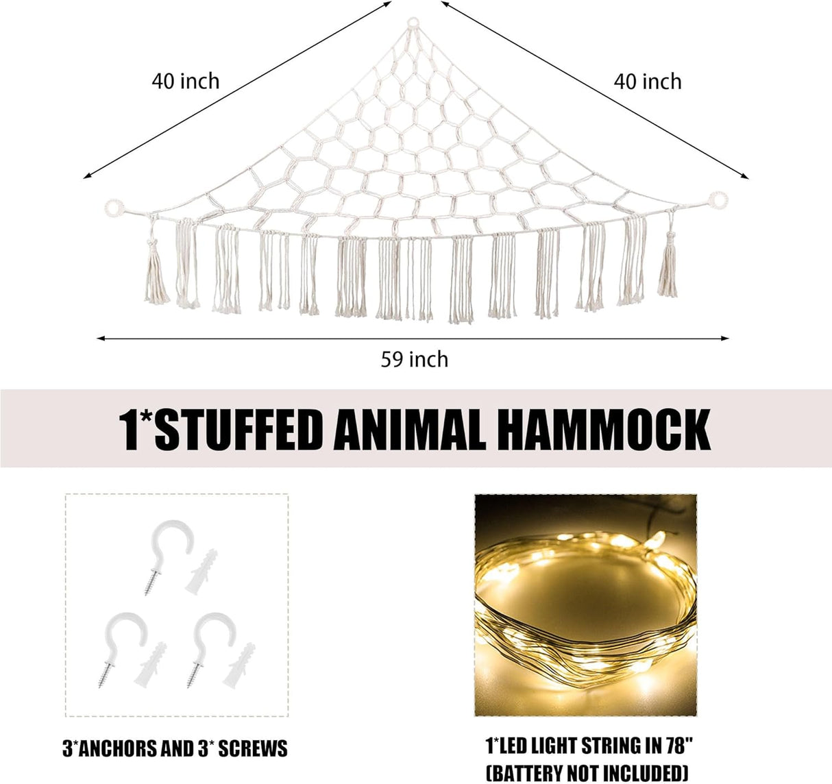 Hamaca para Peluches con Luz LED, Almacenaje para Niños