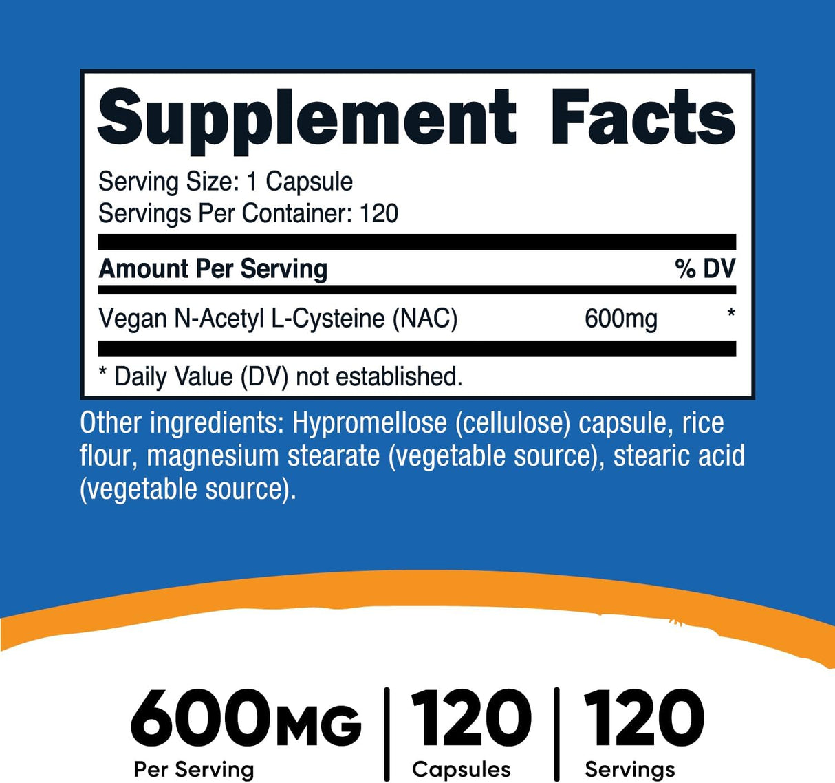 N-Acetil L-Cisteína 600mg Nutricost 120 Cápsulas Vegetarianas