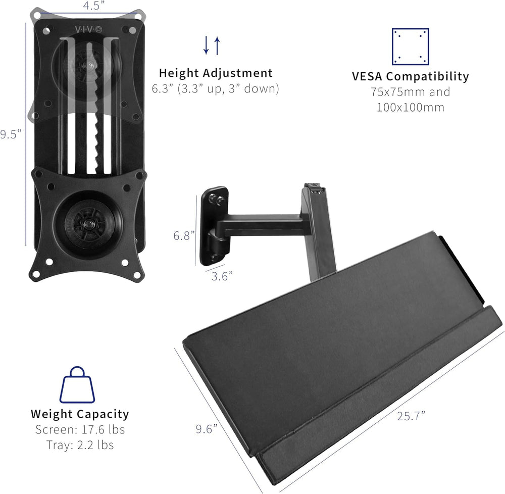 Soporte de Pared Monitor VIVO con Bandeja Ajustable MOUNT-VWKB1