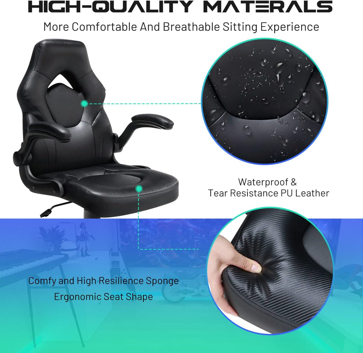 Silla Gaming de cuero regenerado, Negro S6YH Wonder Comfort