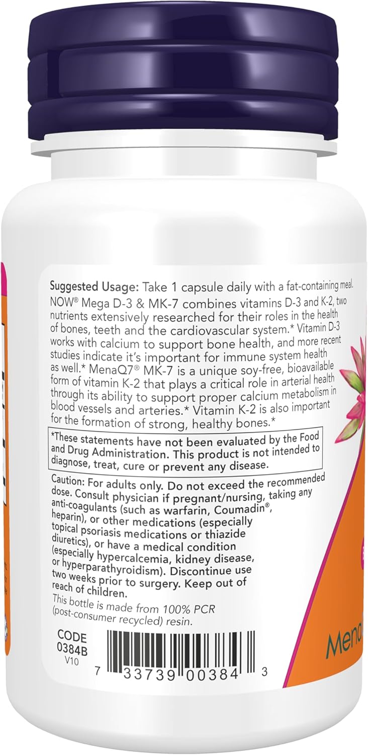 Suplementos Mega D-3 & MK-7, NOW Foods, 60 Veg Caps